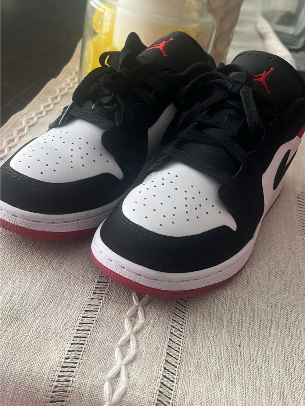 Jordan Sneakers - Black/White/Red Low Top